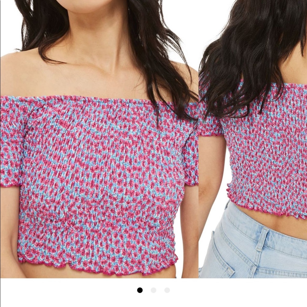 Topshop Bardot Floral Shirred Top